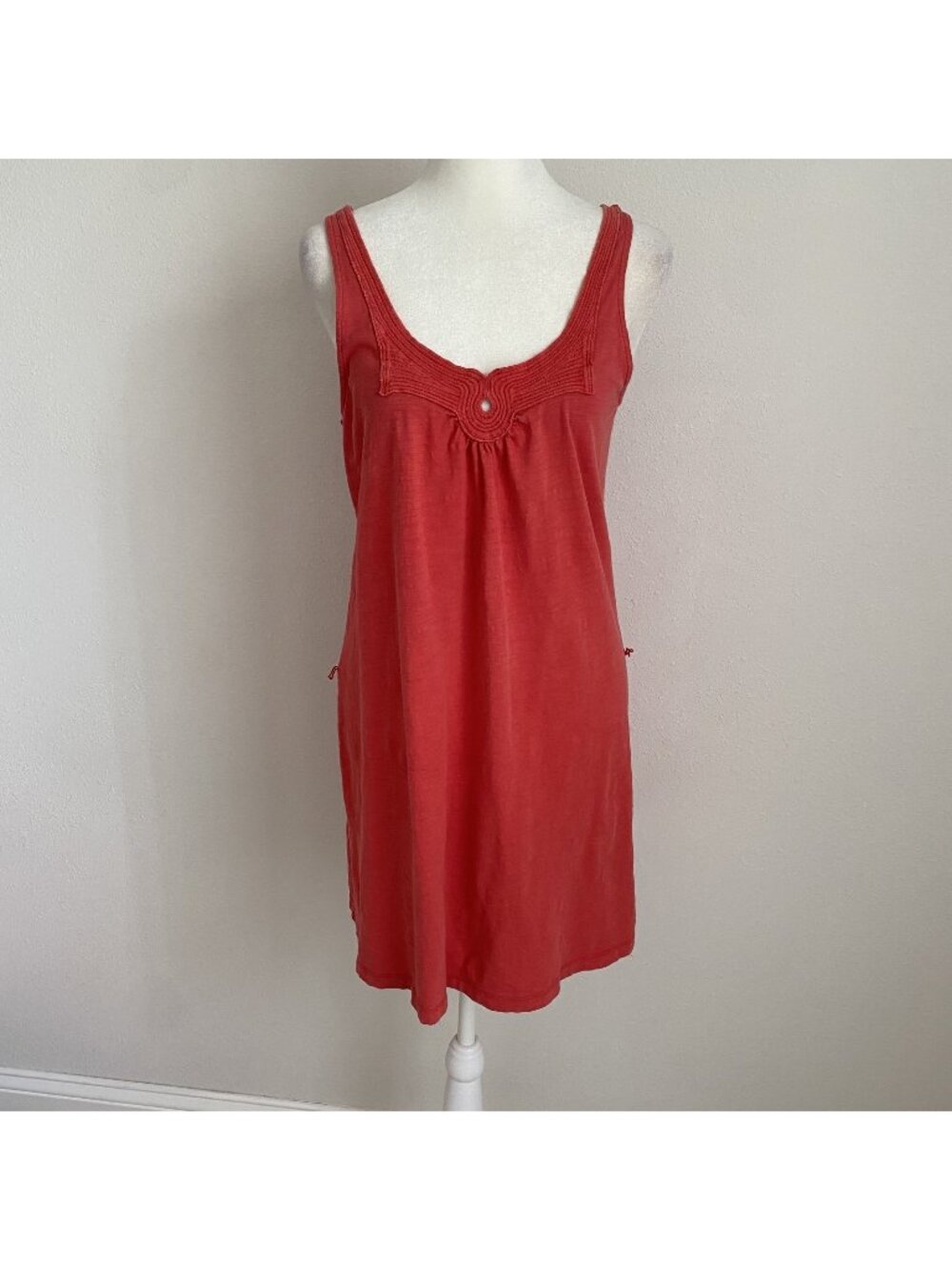 Banana Republic Womens Small Coral Long Tank Top Trim Boho Y2K